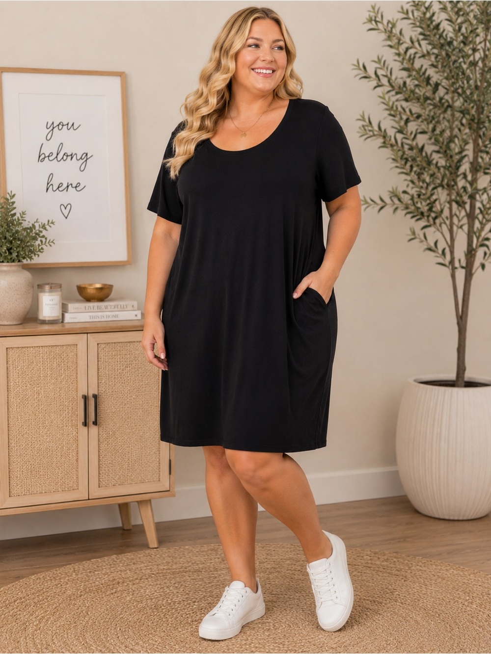 Ava & Viv Black Crew Neck Tee - Plus Size 2X